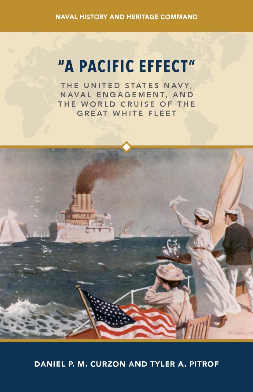 book cover jacket painting showing two women and one man waving at US Navy ship in the water
