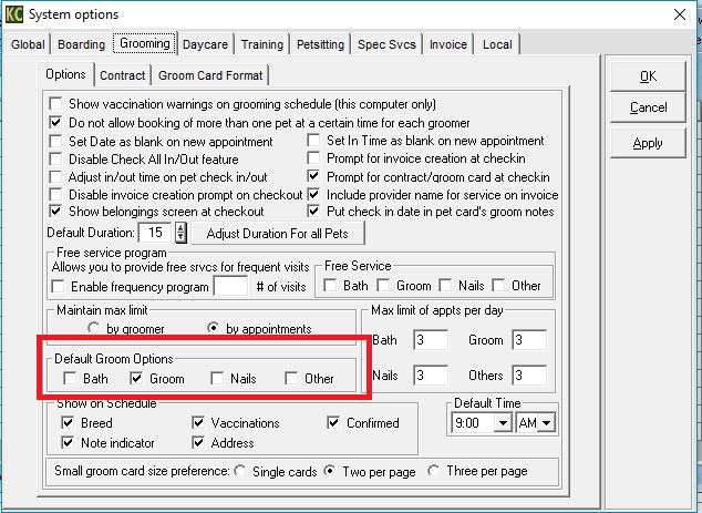 Default groom services