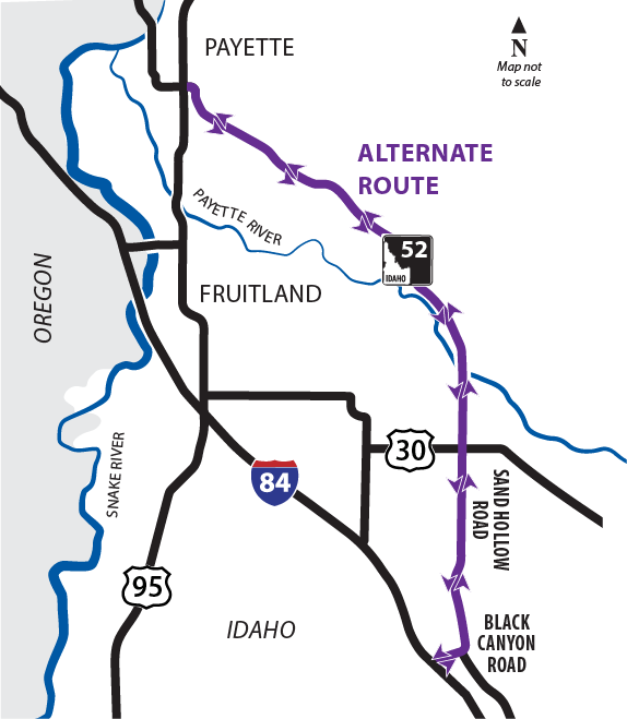 Map showing alternate route for the 95 Fruitland to Payette project