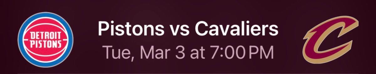 This graphic says Pistons vs Cavaliers.