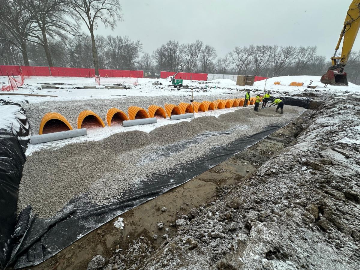 Underground piping at Woodbury construction site.