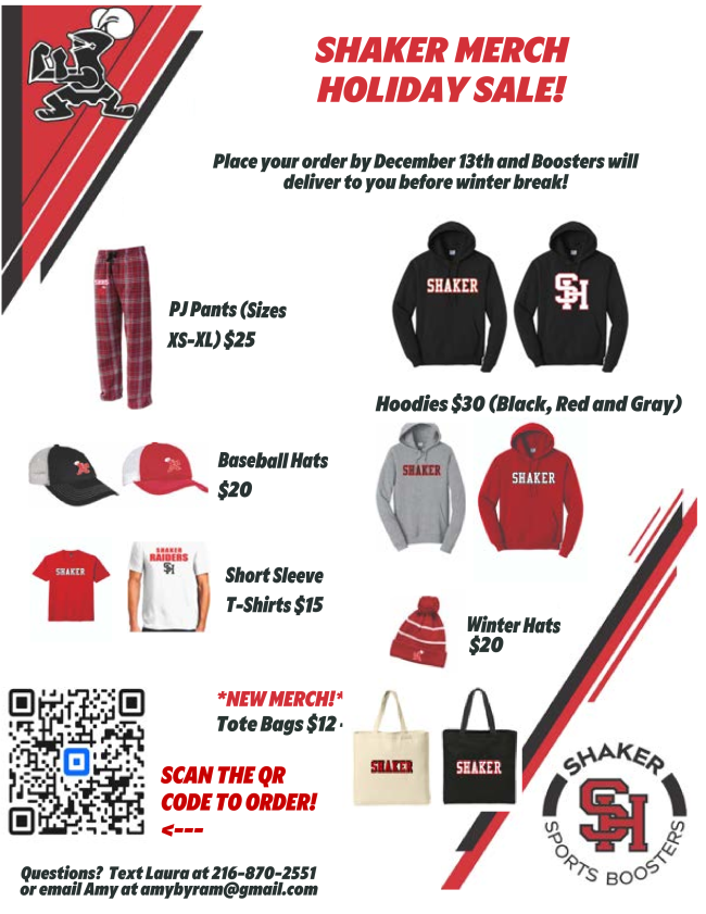 This graphic shows pictures of Shaker merch.