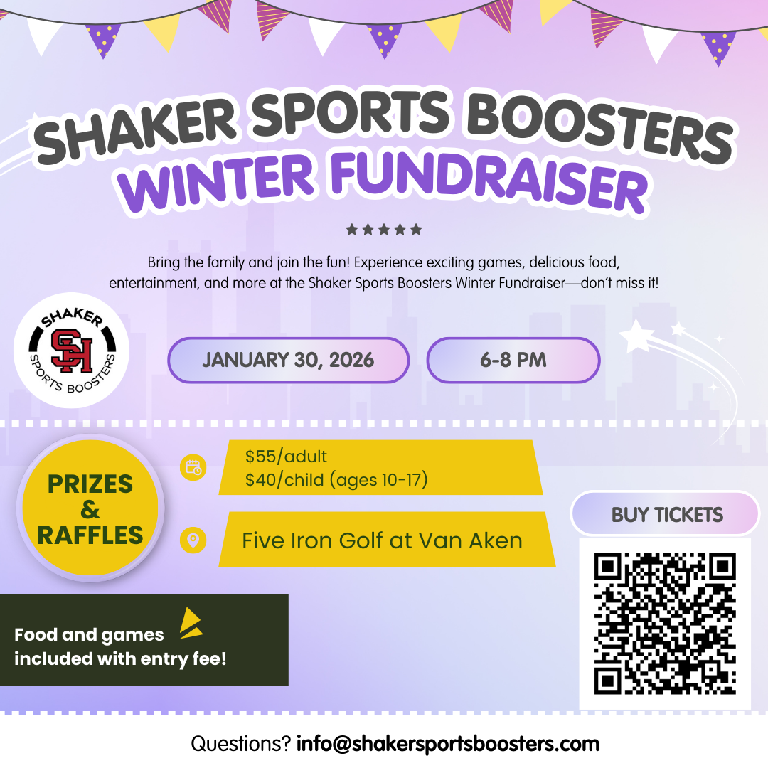 This graphic says Shaker Sports Boosters Winter Fundraiser.