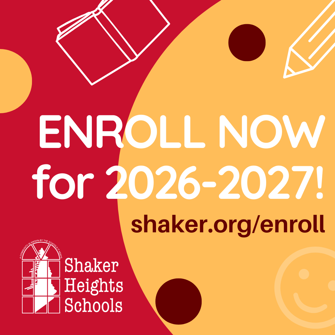 This red and yellow graphic says Enroll Now for 2026-2027 school year.