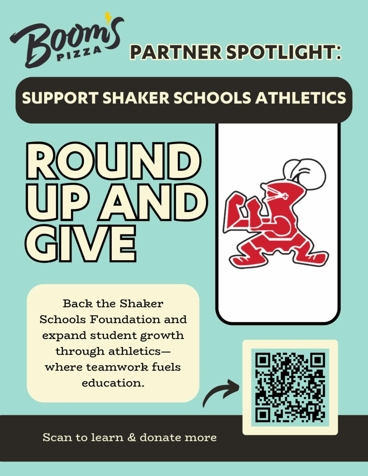 This graphic says Round Up and Give with a picture of a Shaker Raider.