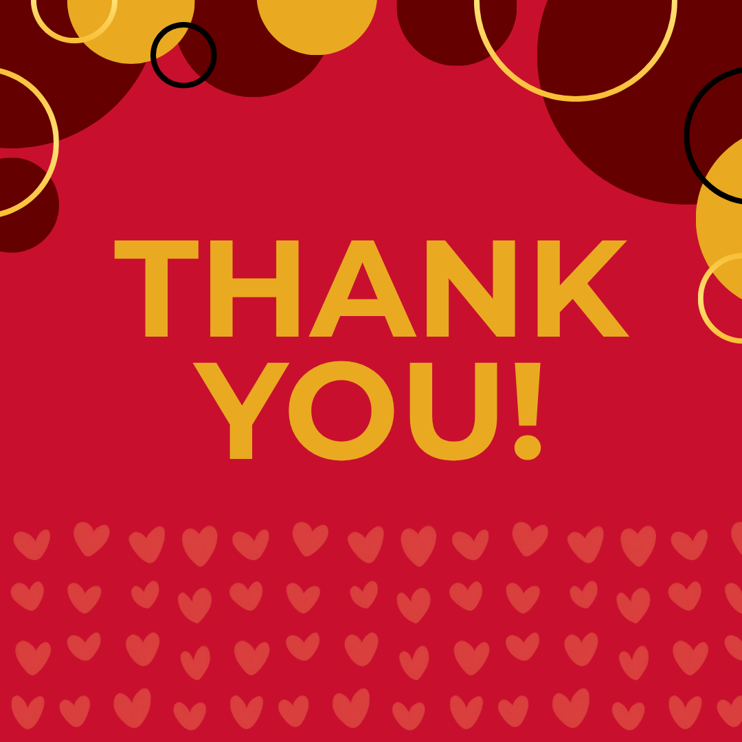 This red and yellow graphic says Thank You!