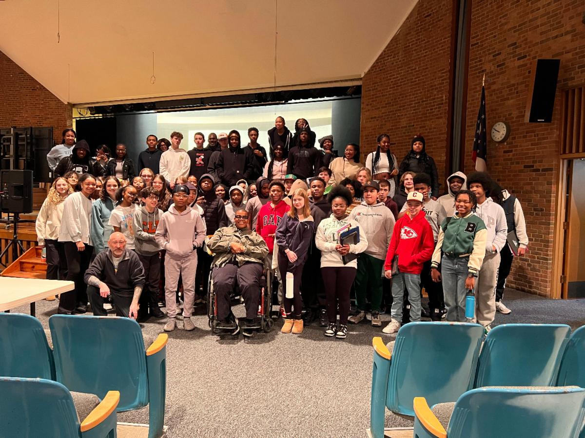 Students in Jeremy Bishko's classes pose with Judge Tiiara Patton.