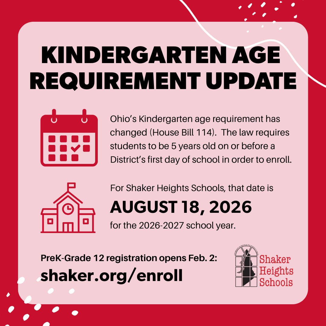 This red and pink graphic says Kindergarten Age Requirement Update.