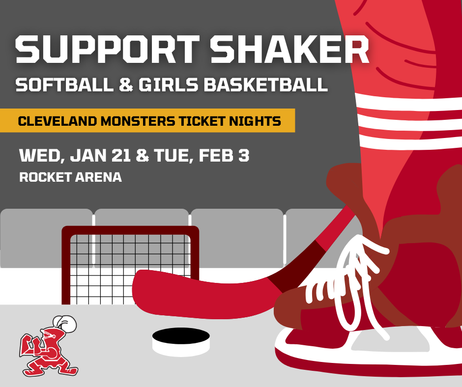 This graphic shows a hockey player with a puck standing in front of a goal.