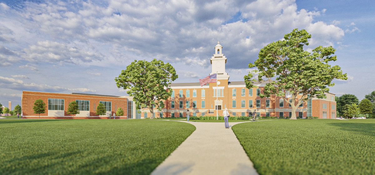Exterior of the Woodbury building with the clock tower