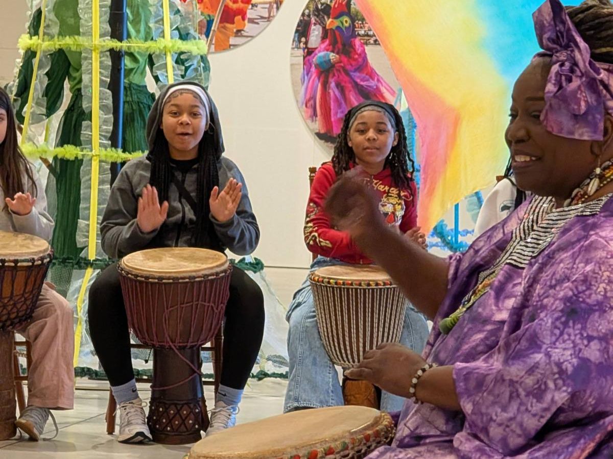 Students play drums at the Djapo Cultural Arts Center.
