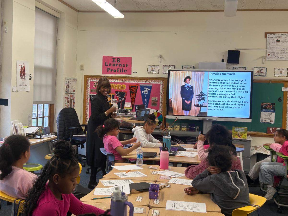 Guest speaker Dr. Kim Bogan talks to the MAC Sister Scholars and Girls Empowerment Group at Mercer Elementary School this week.