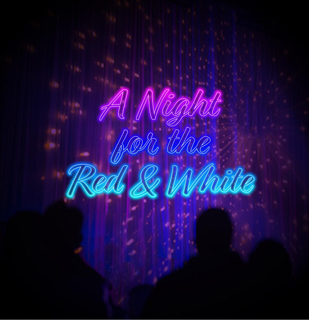 This graphic says A Night for the Red and White in blue and purple letters.