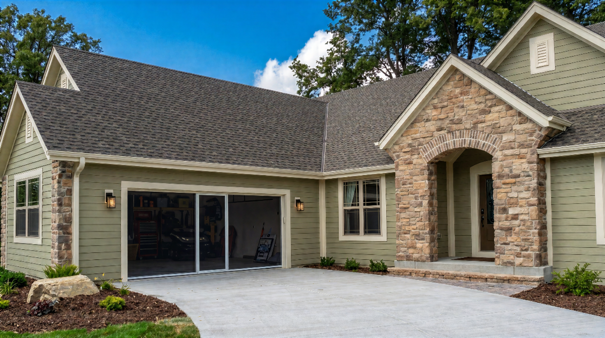 Lifestyle garage screen installed on a residential garage