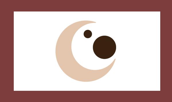 Crescent moon with large and small circles inside it