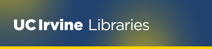UC Irvine Libraries logo with a blue and yellow background.