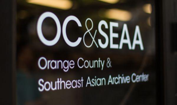 Photograph of the entrance doors for the Orange County & Southeast Asian Archive Center.