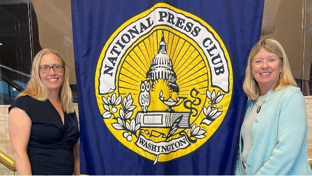 Photo: Laura Wagner (left) and Susan Chapman (right) at the National Press Club on October 11. See details below!