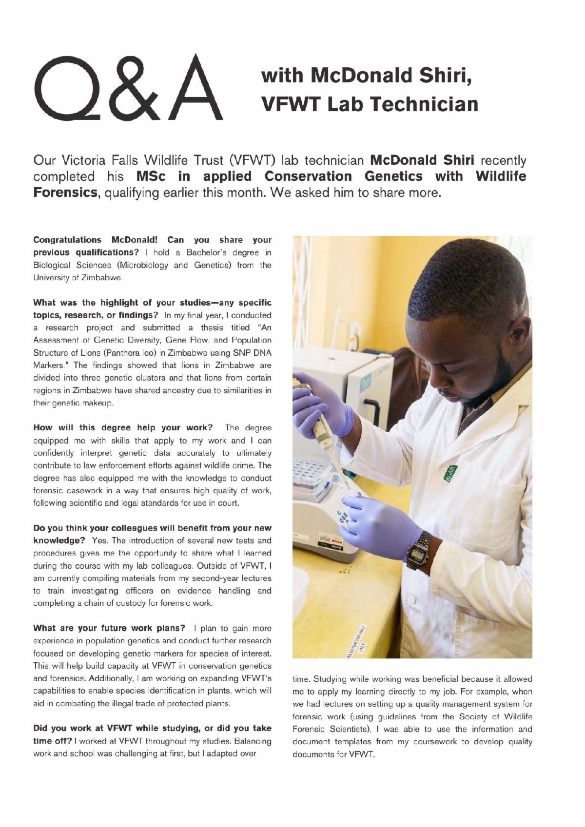 Question and Answer with Victoria Falls Wildlife Trust's  McDonald Shiri 