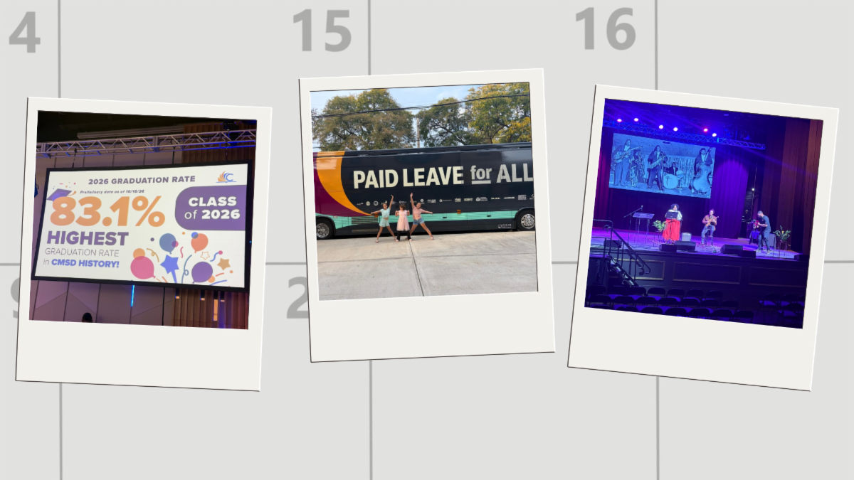 Various photos from events overtop of a calendar