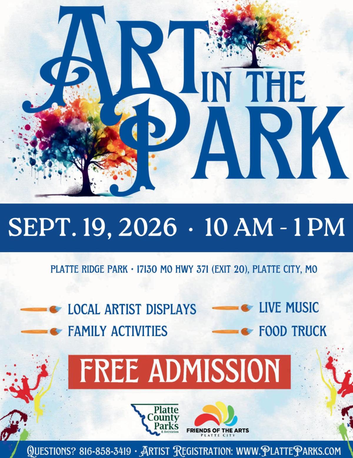 Art in the Park event graphic with colorful tree