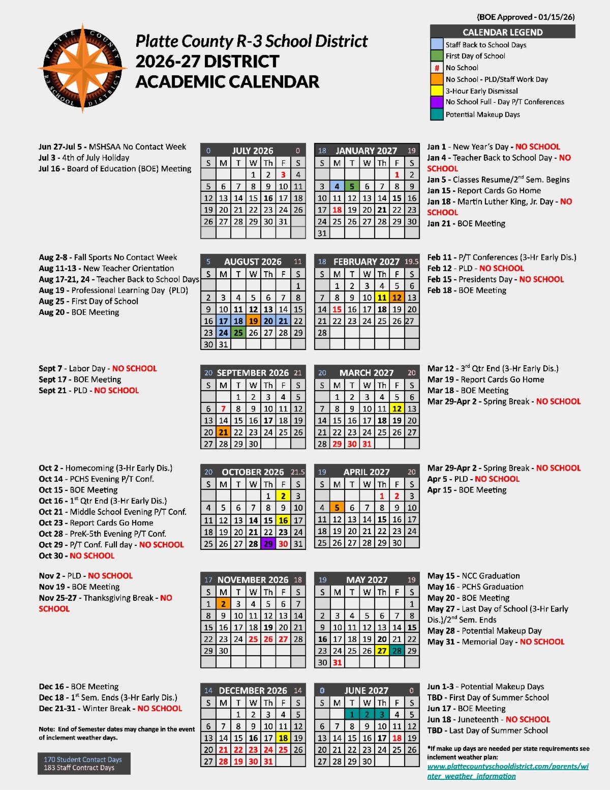 2026-27 Approved Academic Calendar