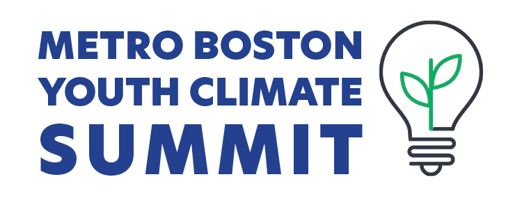 Text saying "Metro Boston Youth Climate Summit" with a lightbulb with two little leaf sprouts inside.