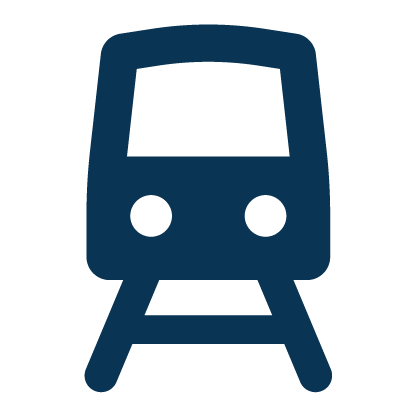 Icon of a dark blue transit train from the front.