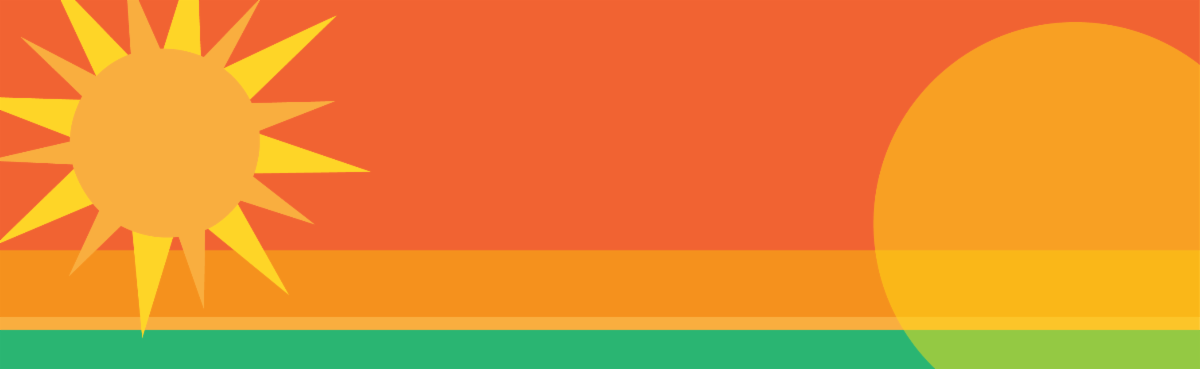 Purely decorative of two suns with horizontal green orange and a darker orange background.