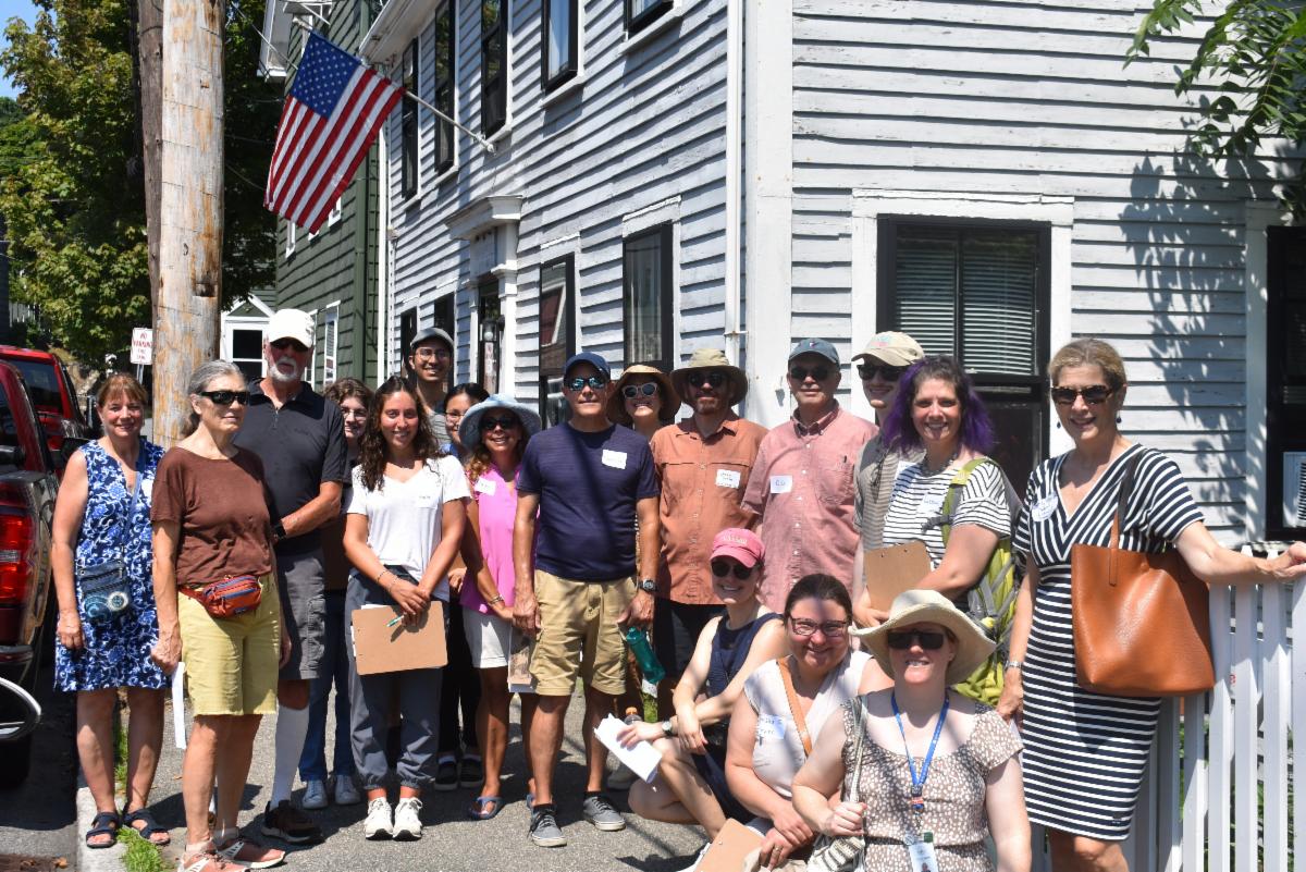 Group photo of 18 participants outside the Moses Pickett House in Marblehead, MA