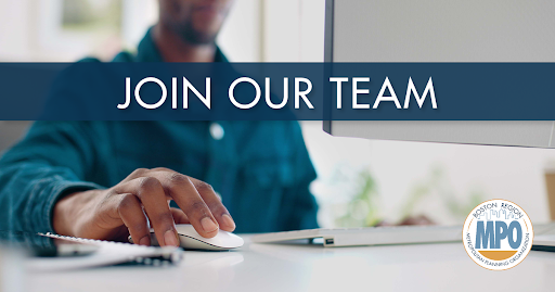 Photo of a man in front of a desk top computer and his right hand is on a computer mouse. Text says Join Our Team. The MPO logo is also on the graphic.