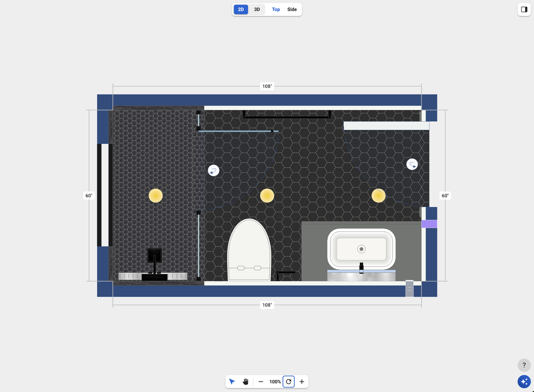 The bathroom as a 2D floor plan in Nook
