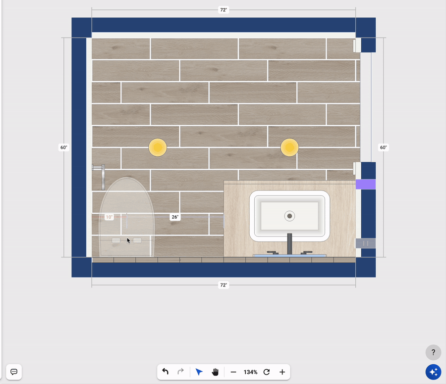 Nook flags a toilet that is too close to the wall, then shows Everything looks good