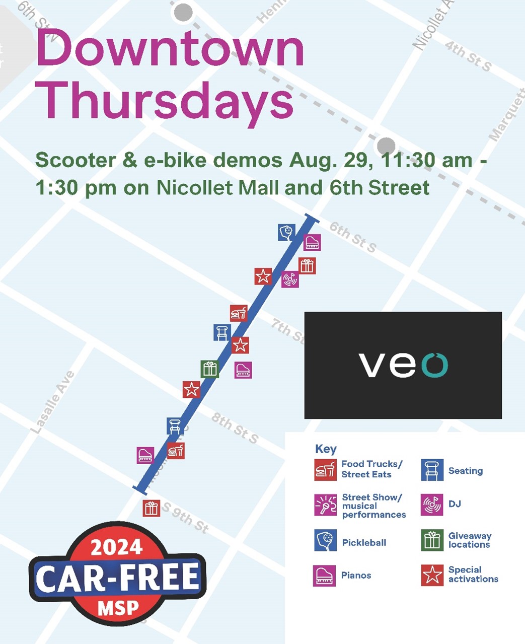 Graphic for Downtown Thursdays with Veo and Car-Free MSP logos