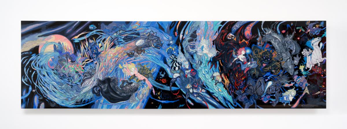 Yoshitaka Amano, Big Bang, 2018. Automotive paint on aluminum. Courtesy the artist and LOMEX, New York. Photo by Kevin Todora. Part of Yoshitaka Amano: Big Bang upcoming exhibition at Asia Society Texas beginning September 23