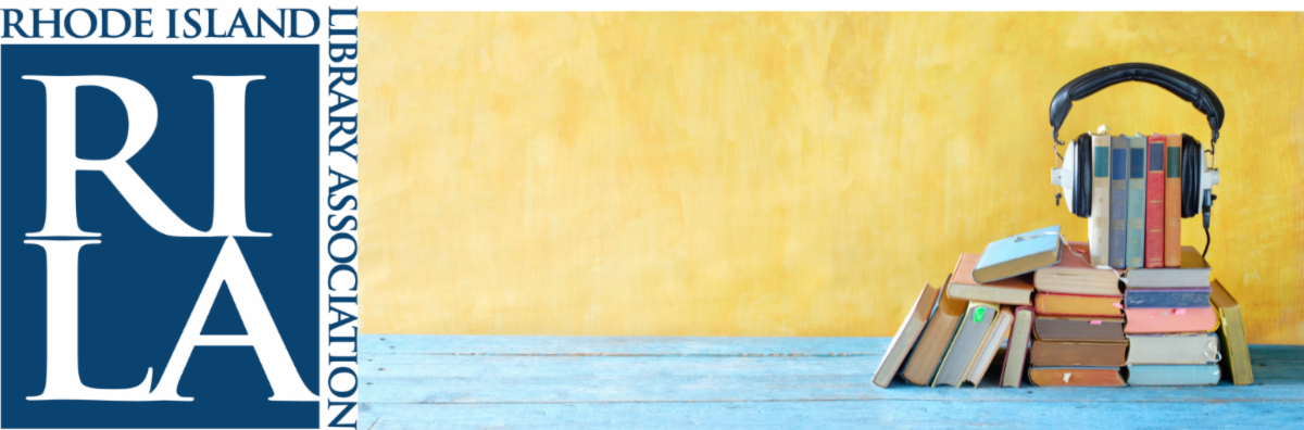 RILA logo with an image of stacked books and a set of headphones on top