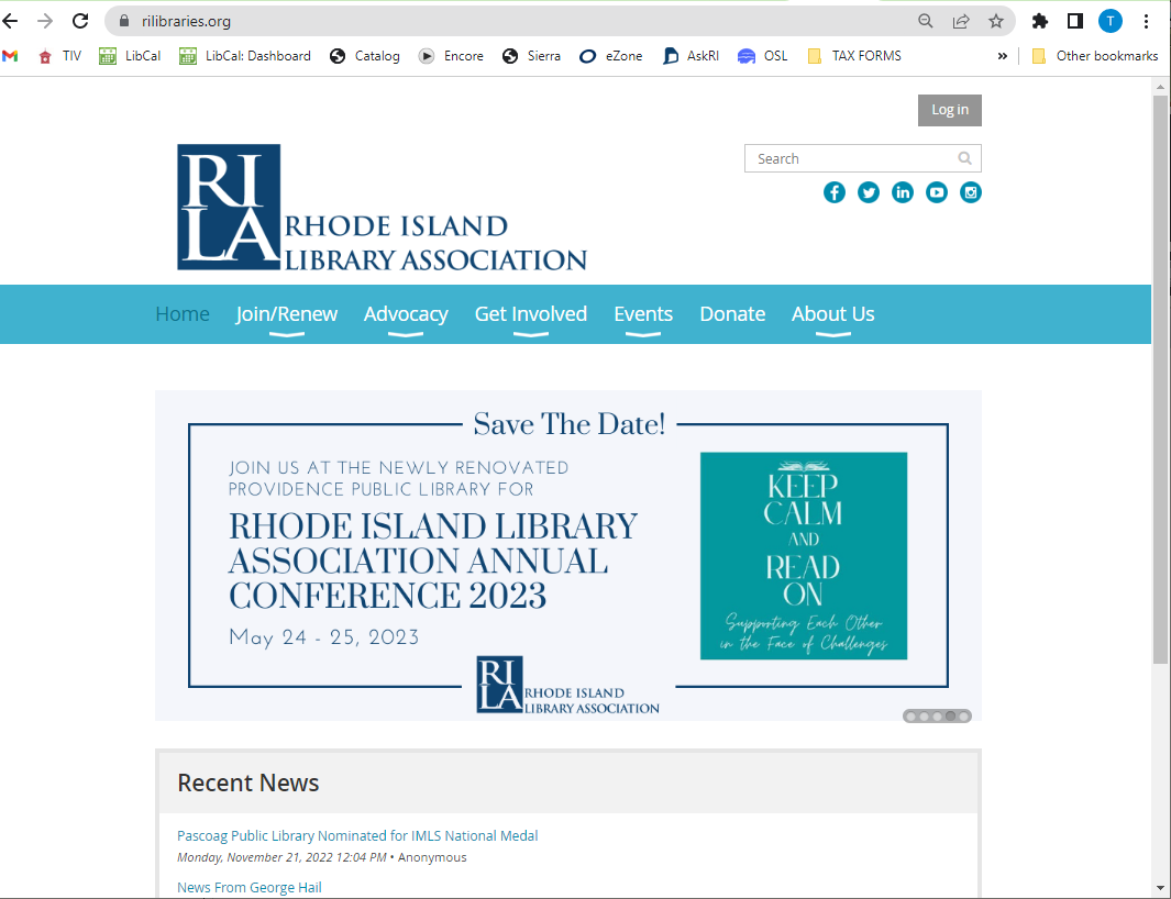 Screen shot of RILA Website Home Page