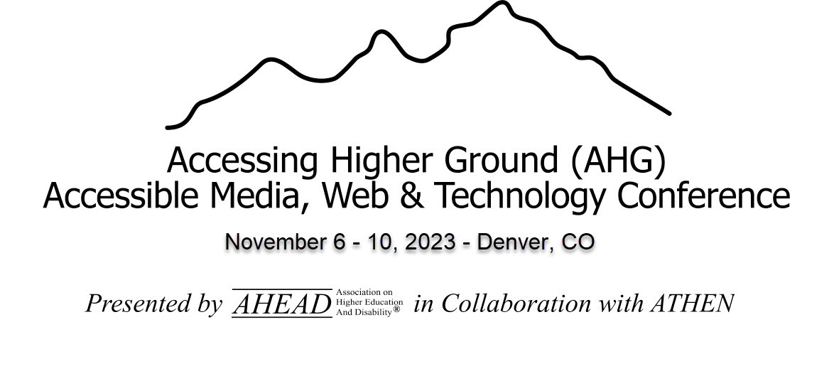 Accessing Higher Ground logo - November 6 - 10, 2023, Denver, Colorado