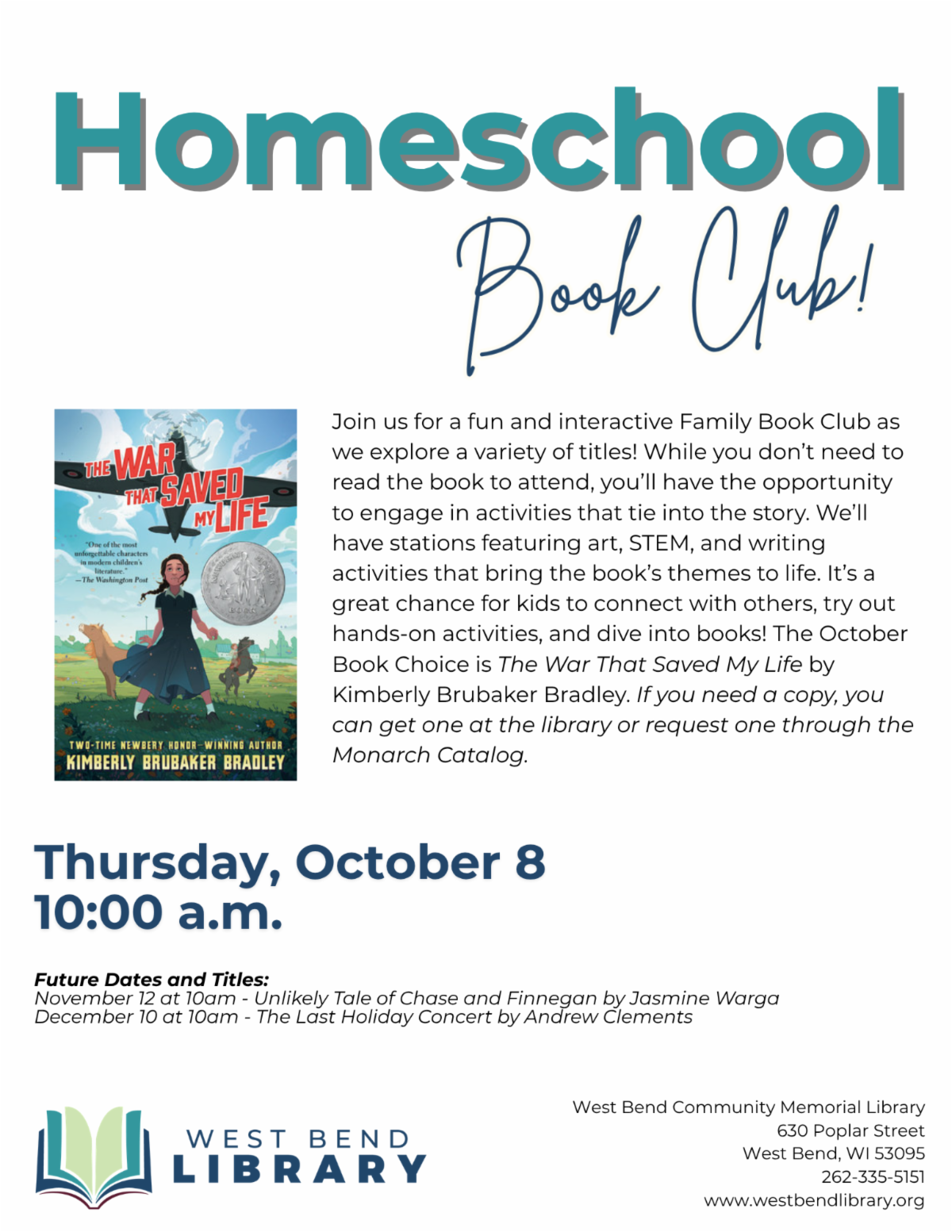 a book cover shows a girl in a field with an airplane flying over her. The book is titled "The War That Saved My Life" by Kimberly Brubaker Bradley.