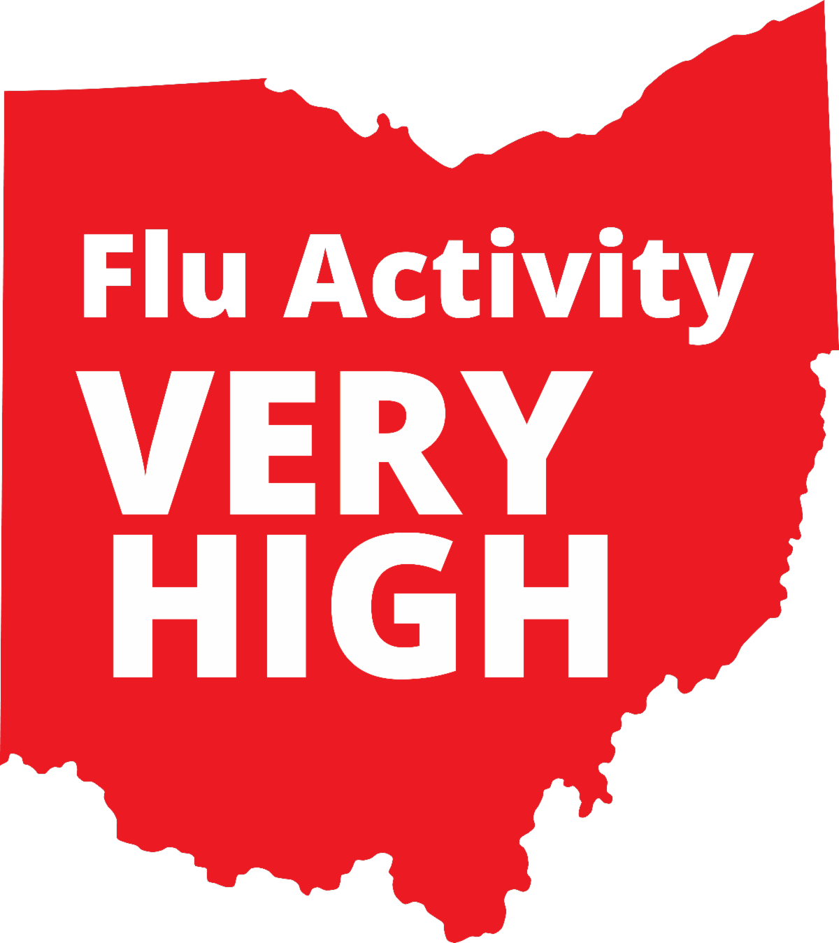 Flu activity very high over outline of state of Ohio