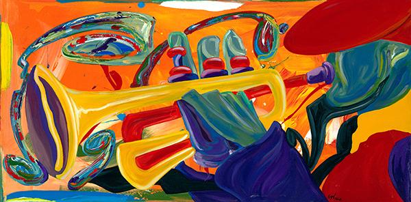 Violet, Yellow, Red" has also been used for the promotion of The 15th Annual, 2007 Capital Jazz Festival
Size: 24" x 48", Acrylic on canvas by Ligel Lambert, Art donated by The Art of Ligel/Ligel.com
