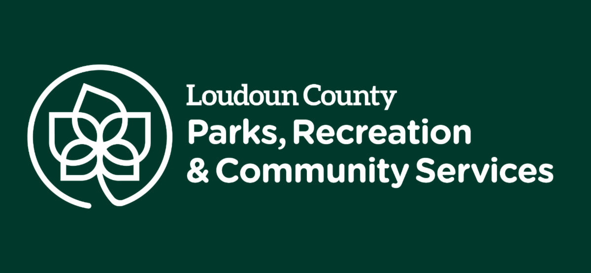 White PRCS logo on forest green background. Loudoun County Parks, Recreation & Community Services.