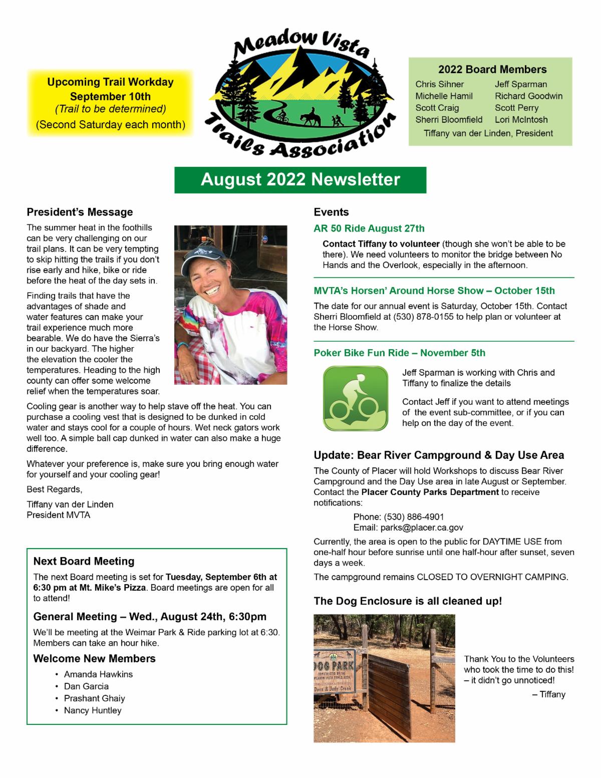 Meadow Vista Trails Association August 2022 Newsletter