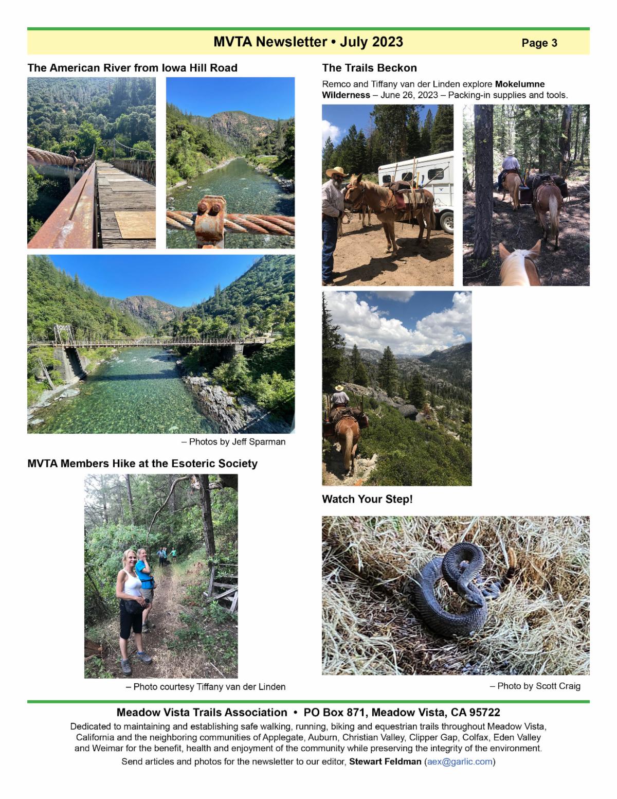 Meadow Vista Trails Association July 2023 Newsletter