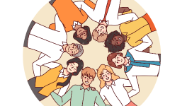 workers gathered in a circle