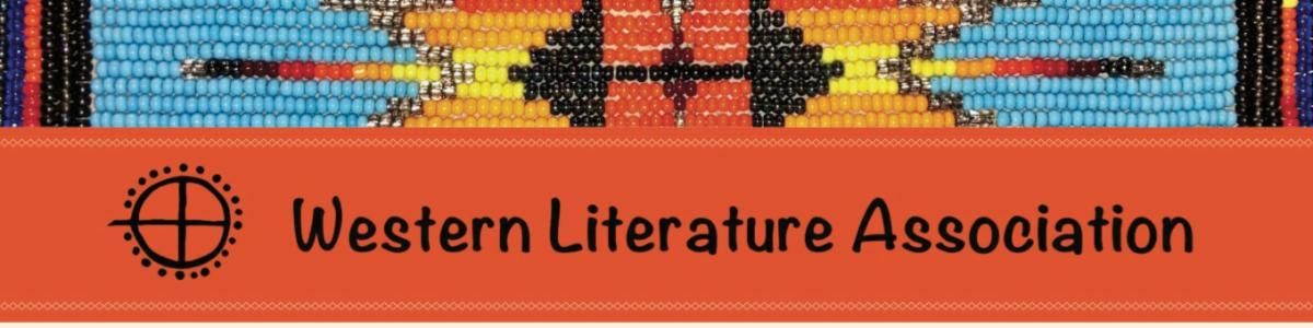 A graphic of a red background with a beaded artwork above. The text says "Western Literature Association"