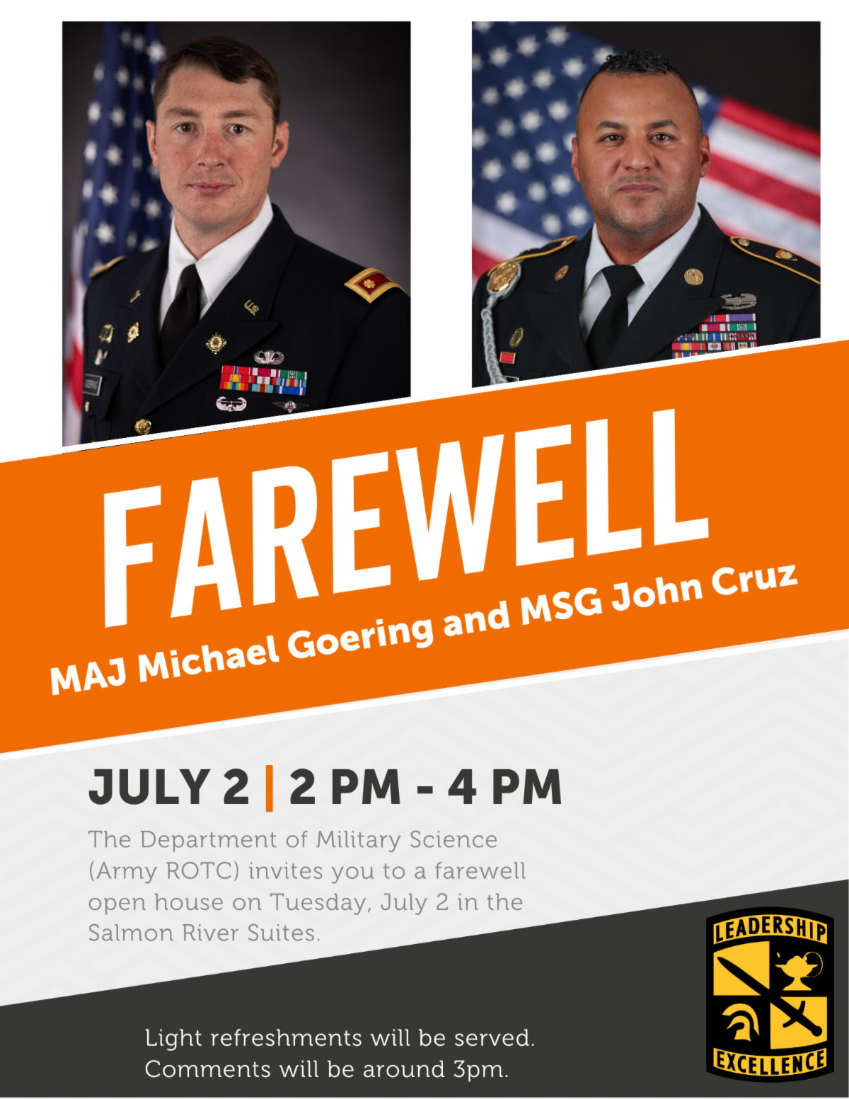 Farewell Poster, July 2, 2-4 pm, Salmon River Suites