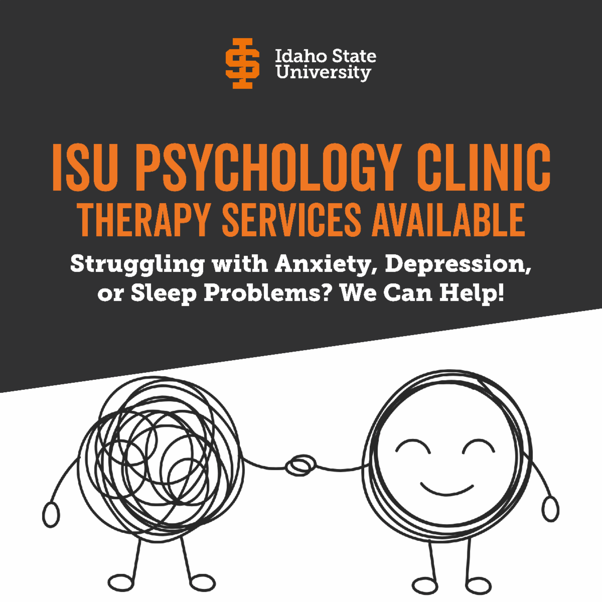 Promotional graphic for Idaho State University Psychology Clinic offering therapy services.