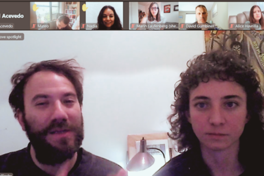 screen shot of film directors Sofía Jallinsky and Juan Pablo Basovih Marinaro via Zoom