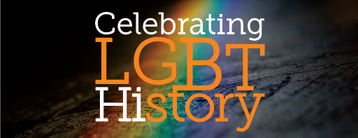 A colorful rainbow background to the text: LGTBQ History Month